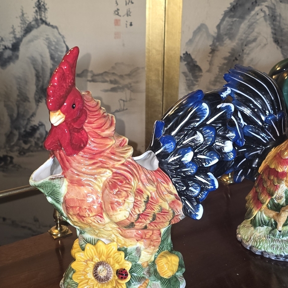 Colorful Rooster Ceramic Pitcher - Picture 2 of 5